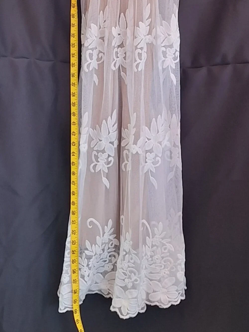 Ethereal Embroidered Lace Maxi Dress Nude Mesh White Floral Open Back L - Picture 5 of 10